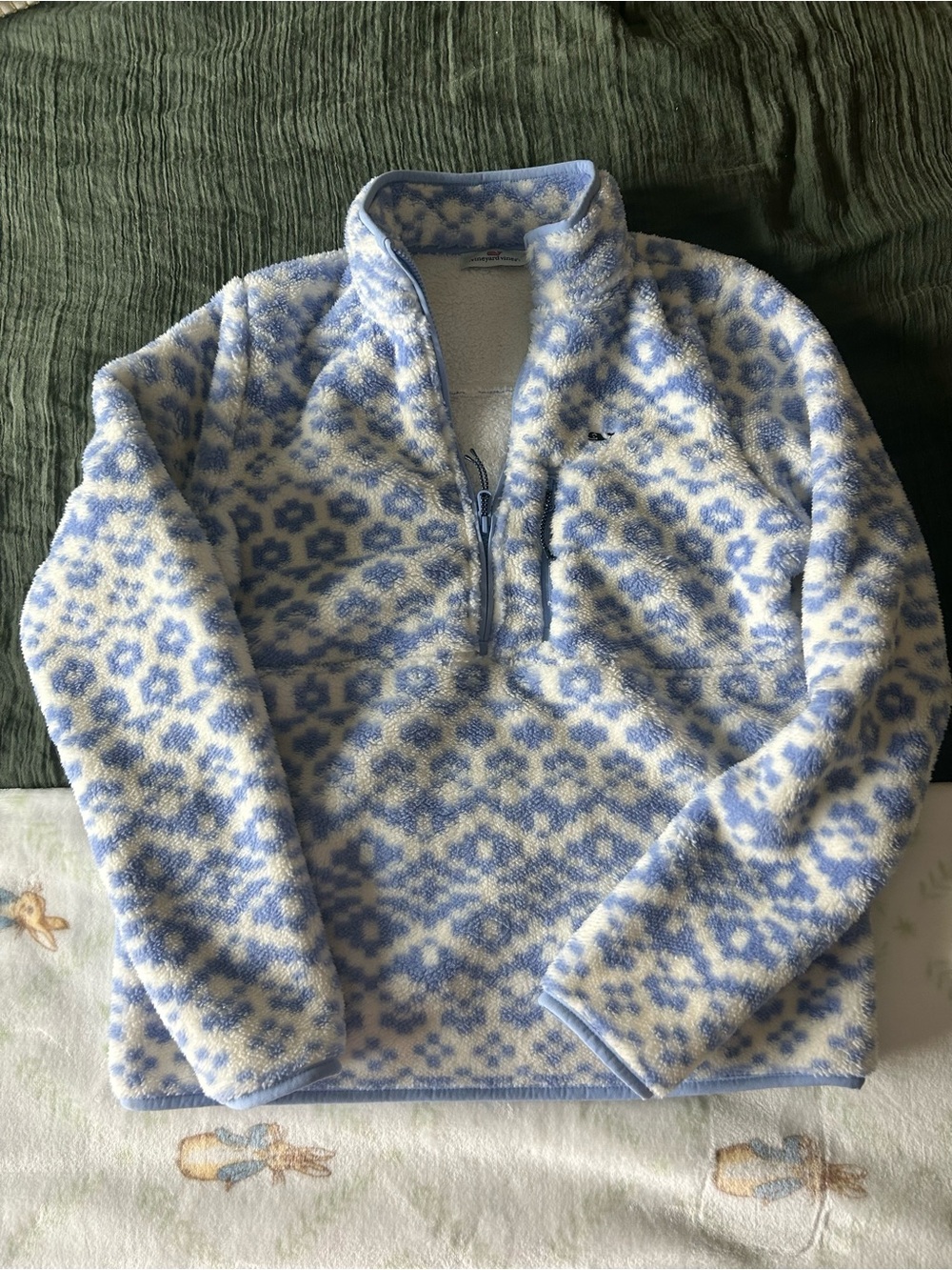 Vineyard Vines Light Purple and White Quarter-Zip Sherpa Pullover